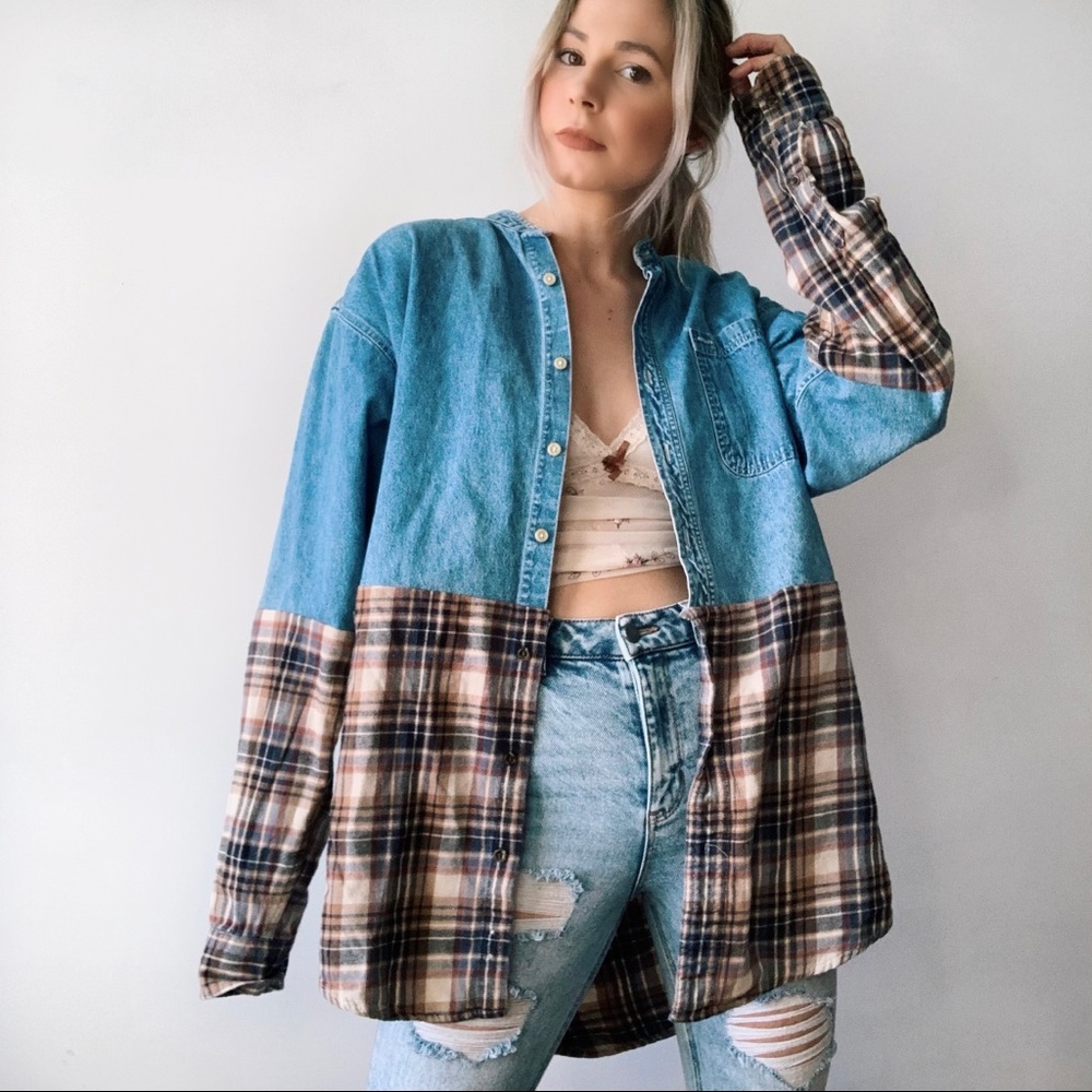 Vintage Blue and Brown Plaid Button Down Shirt